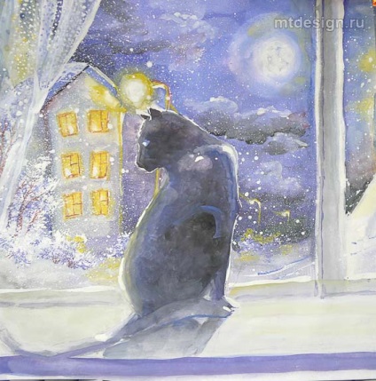 Lucrări de pictura - o pisică în lumina lunii