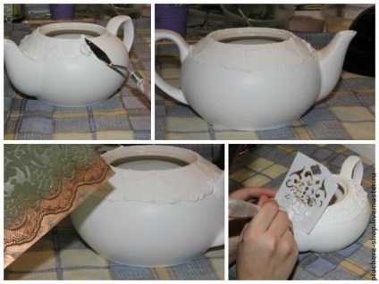 Facem dintr-un ceainic ceramic o ghiveci de flori în tehnica decupajului - târg de maeștri - manual