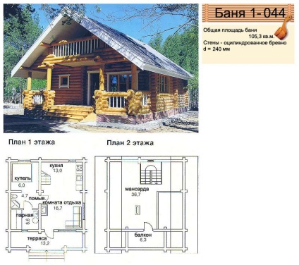 Két emeletes fürdők egy gerendából és rönkökből terveznek és fotókat készítenek