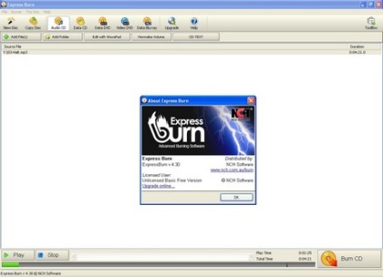 Express burn - un utilitar pentru scrierea de discuri cu o mulțime de potențial, într-o versiune gratuită nu este