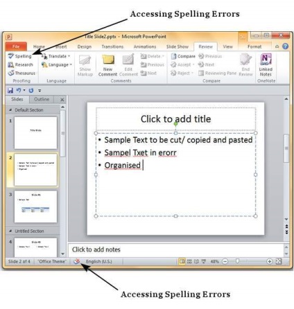 Verificați ortografia în Powerpoint 2010