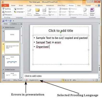 Verificați ortografia în Powerpoint 2010