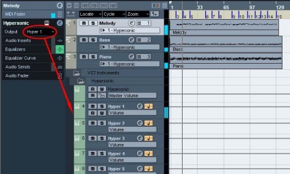 Editarea separată a efectelor audio ale diferitelor canale vsti-cubase