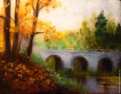 Rajzolj egy gyapjú képet a hídról az őszi ég alatt - tisztességes mesterek - kézzel készített, kézzel készített