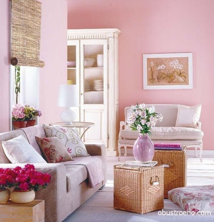 Culoarea roz în interiorul bucătăriei și alte camere cu ceea ce este combinat