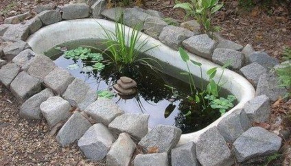 Idei de idei de grădină idei de fotografie pentru grădină parcelă (flori pe pietre și în apropierea iazului, baie din fontă)