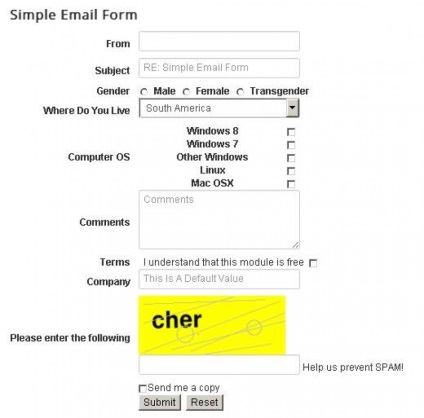 Formularul simplu de e-mail - formularul de feedback Joomla 3 - modulele joomla