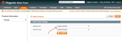 Crearea și editarea seturilor de atribute - magento, note proaspete