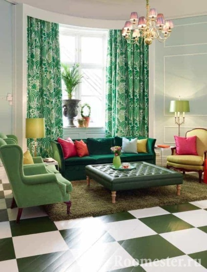 Zöld szín a belső térben - fotó kombináció más színekkel