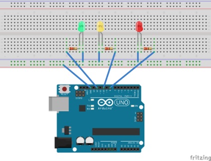 Arduino uno három LED - színes zene és közlekedési lámpák