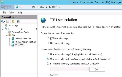 Site-ul FTP cu izolarea utilizatorului pe serverul Windows 2012 r2, ferestre pentru administratorii de sistem