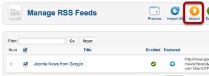 Utilizați feedgator pentru a importa feed-ul rss în joomla