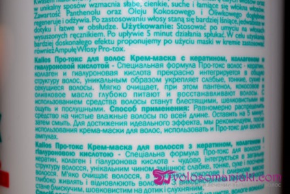 Mască pentru păr cu cheratină, colagen și acid hialuronic din cosmetice kallos