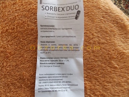 Sorbex - în principiu, carbonul activ activ, dar într-o formă convenabilă, recenziile sunt reale,