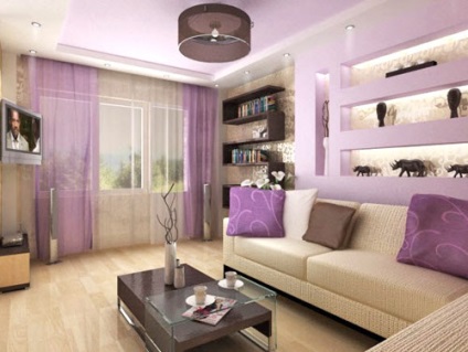 Interiorul modern al sălii - decorațiuni, design chic house