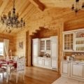 Bucătării confortabile în regulile de decorare a casei de lemn
