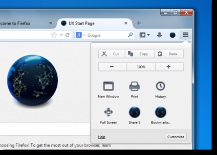 Firefox va afișa un meniu principal personalizabil