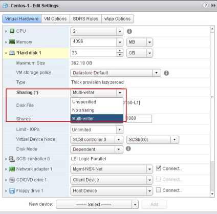 Virtualizáció - hogyan lehet engedélyezni az írási hozzáférést egy vmdk-re, két vm-vel különböző vmware esxi rendszereken