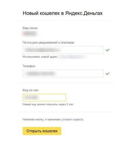 Bani Yandex - înregistrarea unei pungi