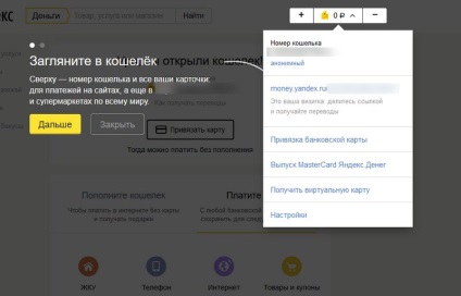 Bani Yandex - înregistrarea unei pungi