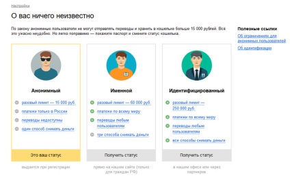 Bani Yandex - înregistrarea unei pungi