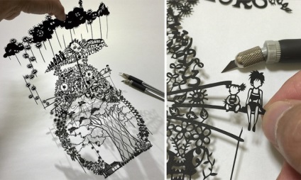 Artistul japonez tăie manual imagini nerealiste detaliate pe hârtie, umkra