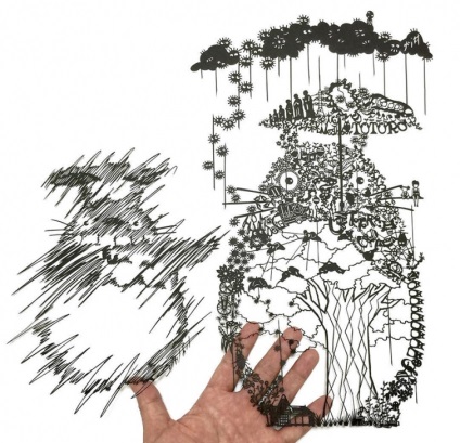 Artistul japonez tăie manual imagini nerealiste detaliate pe hârtie, umkra