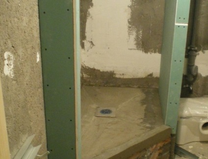 Cabină de duș din tablă de gips cu secvența de lucru pentru mâini