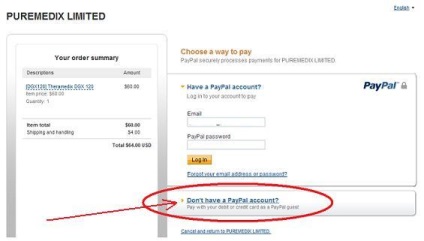 Cum să plătiți cu un card de credit în paypal (fără a deschide un cont) - puremedix