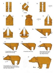 Bear origami a diagramok és a fotó-videó mester-osztályban