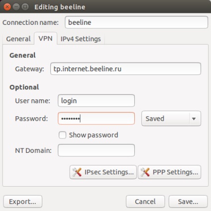 Configurarea beeline l2tp vpn (beeline vpn) pe ubuntu