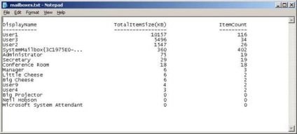 Obținerea de statistici pentru cutiile poștale în Exchange 2007