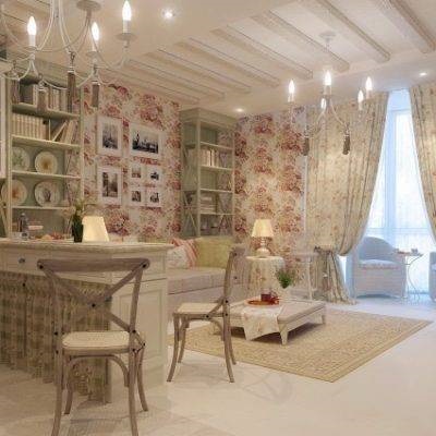 A Provence stílusú nappali függönyök a belső térben