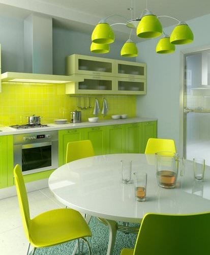 Aflăm ce culoare este combinată cu verde în interiorul bucătăriei