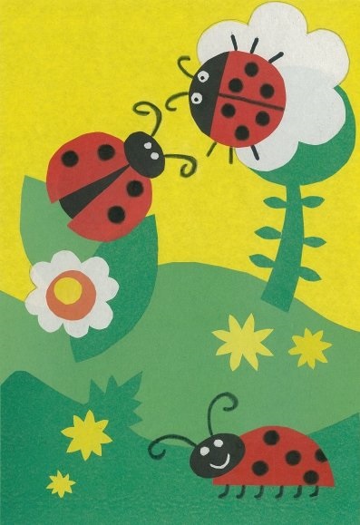 Aplicația de ladybird este făcută din țesături și din hârtie colorată