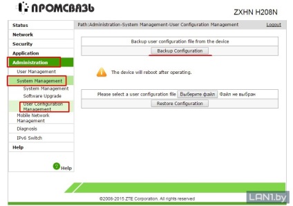 Biztonsági mentési beállítások a modem zxn h208n-n - a beltelecom műszaki támogatása