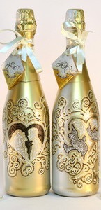 Decorarea sticlelor de șampanie pentru nunta de la copacul decorului de studio de miere