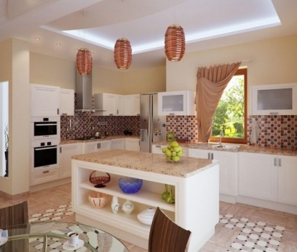 Bucătărie-cameră de zi design într-o casă privată caută o modalitate de originalitate