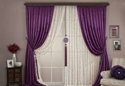 Purple perdele în interior - 50 de fotografii de opțiuni de design