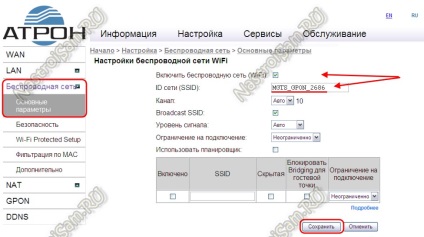 Създаване на WiFi на GPON Контролна клема Рон Telecom rft620, хардуерна конфигурация