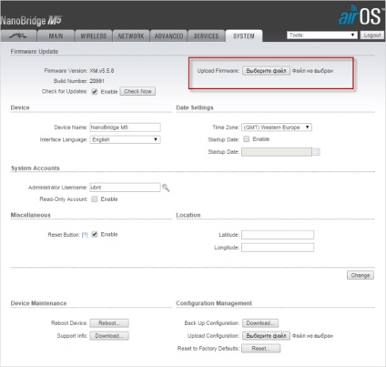 Firmware nanostation m5 și alte echipamente ubiquiti