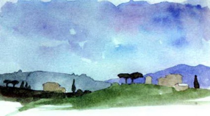 Desenați un acuarelă a peisajului toscan