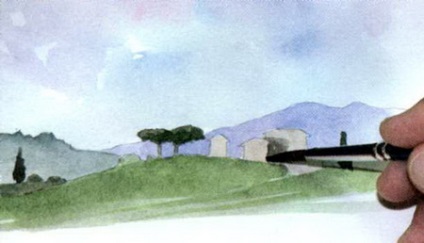 Desenați un acuarelă a peisajului toscan