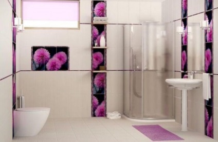 Roz, violet și gresie liliac în baie face un interior armonios