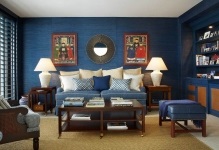 Kék fal tapéta a belső, fotó sötét, fekete háttér, szoba színe arany, fehér tapéta