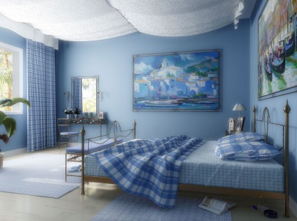 Tapet albastru de perete în interior, fotografie de fundal închis, culoare alb și negru, cu aur în cameră
