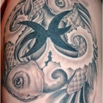 Simbolul tatuaj al valorii peștelui zodiacal, fotografie și schițe
