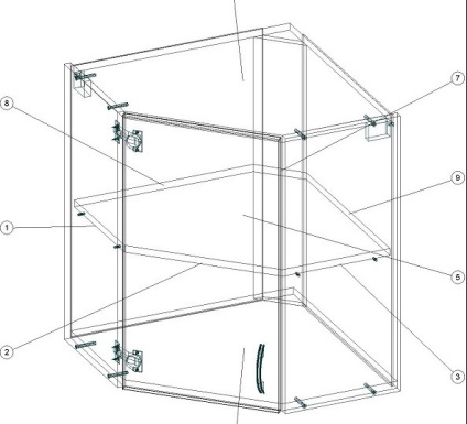 Dulapul de bucatarie din colt a folosit materiale si dimensiuni ale mobilierului