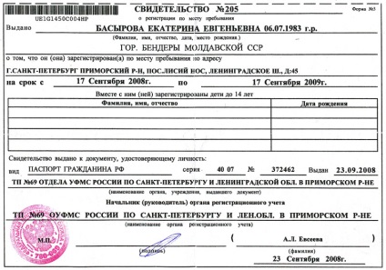 Cerere de înregistrare temporară la locul de reședință, eșantion de la proprietar, rechizite