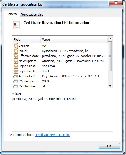 Punctele de distribuție Crl și accesul la informațiile de autoritate - extensii pki